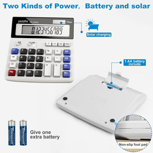 Desk Calculator, 12 Digit Extra Large 4.3-Inch LCD Display, Two Way Power, Big Buttons for Office Use