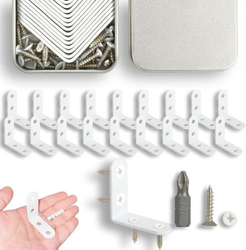 Oufiin 18Pcs White L Bracket & 72 Pcs Screws, 1.57x1.57 Inch Corner Brace,