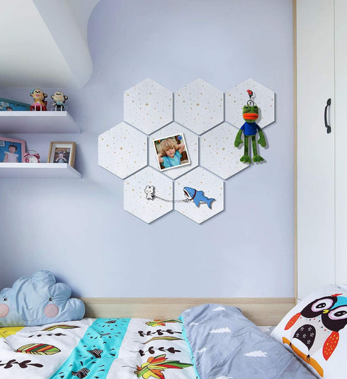 Felt Hexagon Bulletin Board, Pack of 8 Notice Boards with 20 Push Pins, Felt Wall Tiles for Photos Memos