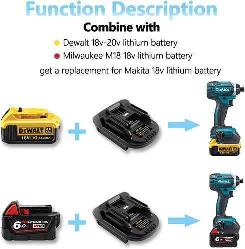 DM18M Converter for Dewalt & for Milwaukee to Makita Battery Adapter, Fit for Dewalt 18v-20v & for Milwaukee 18v M18 Lithium Batteries, Work for Makita 18v Cordless Power Tools