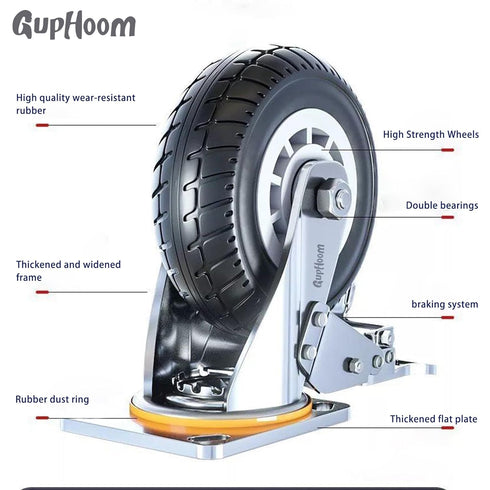 Heavy Duty Fixed Industrial Plate Rubber Casters, 3-Inch No Noise Wheels Set of 2 for Cart Furniture