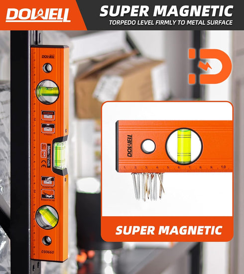 DOWELL 12 Inch Magnetic Spirit Level with Metric Scale, 3 Different Bubbles - 45 /90 /180 HY030660