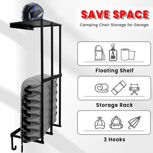 gamtrik 3 Camping Chairs Storage for Garage - Metal Camping Chair Wall Holder for Garage Organization, Camping Chair