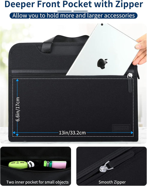 Sooez Heavy Duty Accordion File Organizer, Portable 12 Pockets Expanding File Folders for School & Office Supplies