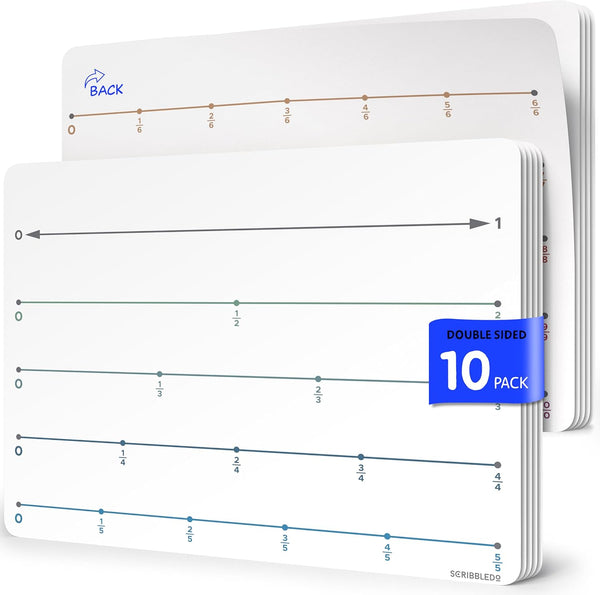 SCRIBBLEDO Fraction 9”x12” Dry Erase Number Line for Students, Small White Board Math Manipulatives