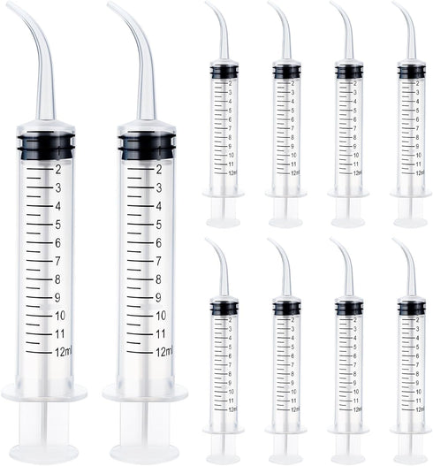 WATMTIN 10 Pcs Plastic Syringes with Curved Tip, 12cc Disposable Dental Irrigation Syringe,