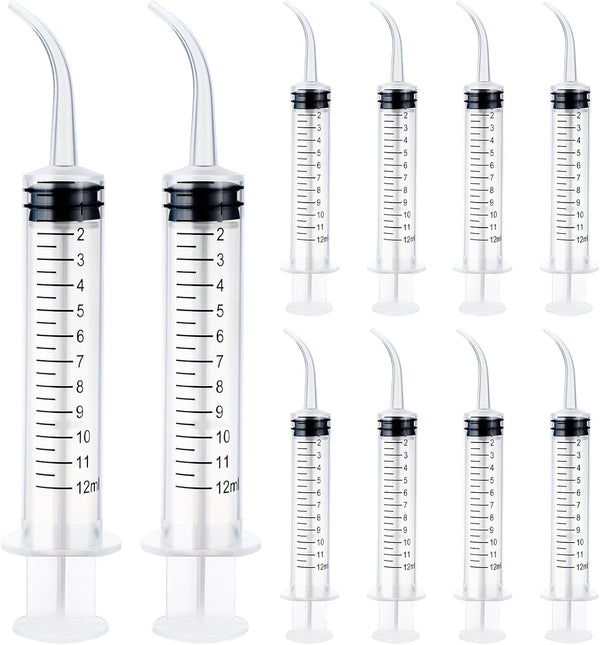 WATMTIN 10 Pcs Plastic Syringes with Curved Tip, 12cc Disposable Dental Irrigation Syringe,
