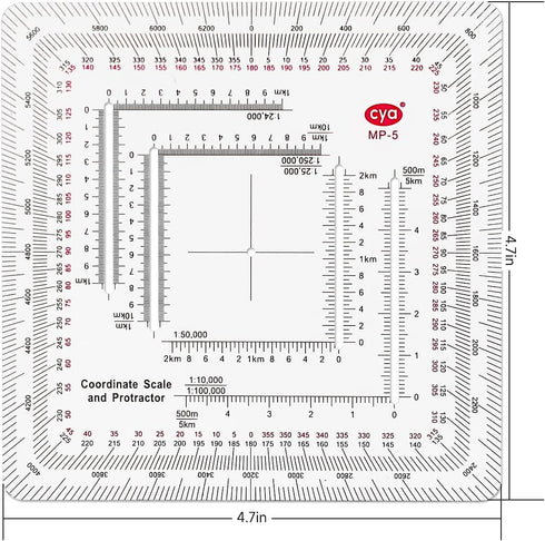 CYA Square Military Coordinate Scale Protractor for Land Navigation