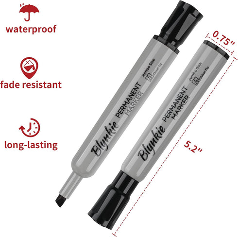 Blynkie 48 Count Jumbo Permanent Markers Bulk, Black Chisel Tip Permanent Markers, Large Wide Tip, Quick-Drying