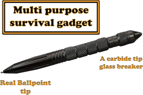 Uzi Tactical Pen with CuffKey in the Cap, Refillable Ultra Durable Aircraft Aluminum Ballpoint Pen, Writing Tactical Pen
