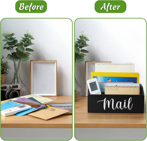 DRASTAR Mail Organizer Countertop - Wood Mail Holder with 4 Slots, Bill Organizer for Home Office