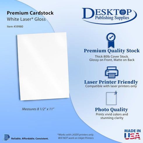 8 8 1/2" 11" 20 Mil Laser Gloss Cardstock - Single Sided Glossy Photo Paper for Laser Printers - x - Sheets
