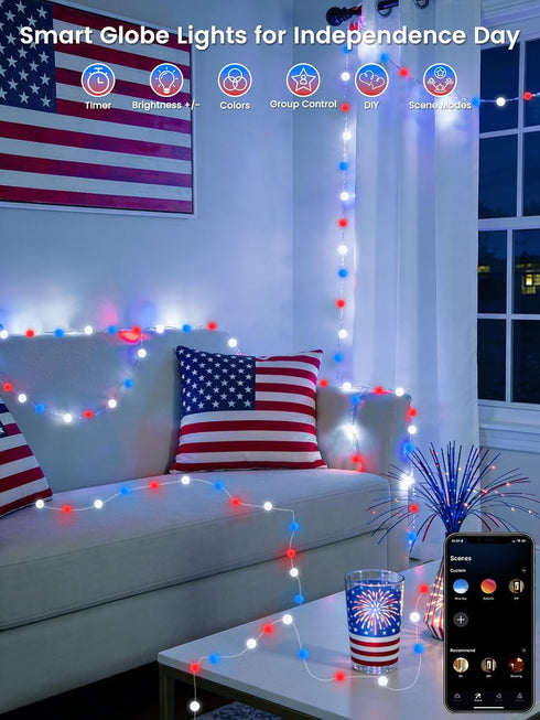 33FT 66LED Smart Color Changing String Lights for Bedroom, App Control LED Globe Fairy Lights with Remote, Twinkle