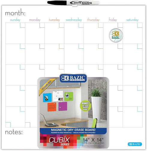 BAZIC Magnetic Dry Erase Calendar Board Tile, 14" x 14", Whiteboard for Office Schedule Planner, 1-Pack