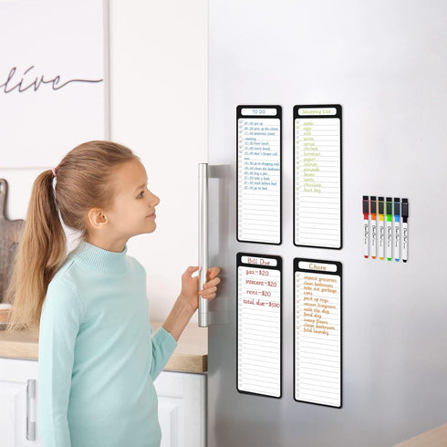 Magnetic Dry Erase List Board, 4"x12" Multifunctional List Board for Fridge, 6 Extra Fine Point Markers Included