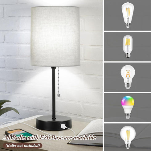 17.3 Set 2 2 Table Lamps of with USB & AC Outlet, Bedside Nightstand Lamps for Bedroom Living Room Kids Room, Desk Lamp