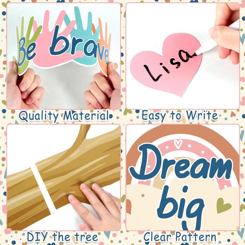 Boho Classroom Tree Bulletin Board Decor You Belong Here Heart Cutouts Border Supplies for Chalkboard Elementary School