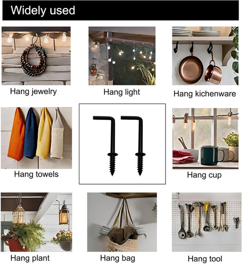 50 Pcs Black 1-1/4 Inch Screw Hooks, Vintage L Shape and Right Angle Medal Hooks