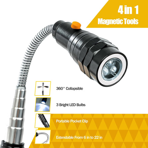 Magnetic Pickup Tool with LED Lights, Telescoping Magnet Flashlight, Cool Gadget for Men, Handyman, Husband, Dad Gifts