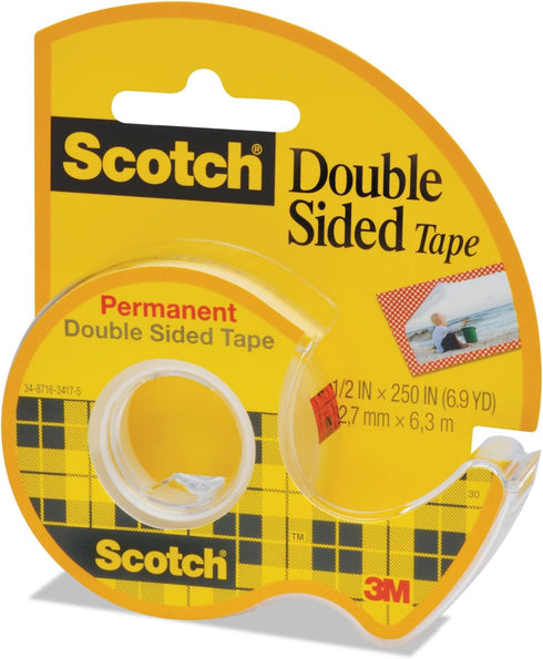 Scotch 136 Double-sided Tape,w/Dispenser,Permanent,1/2-Inch x250-Inch,CL