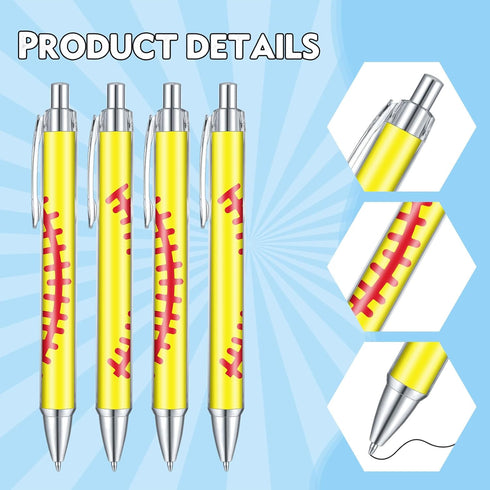 Yeaqee 32 Pcs Softball Party Favors, 16 Pcs Black Ink Ballpoint Pens, 16 Pcs Softball Sticky Note Pad, Bulk Gifts