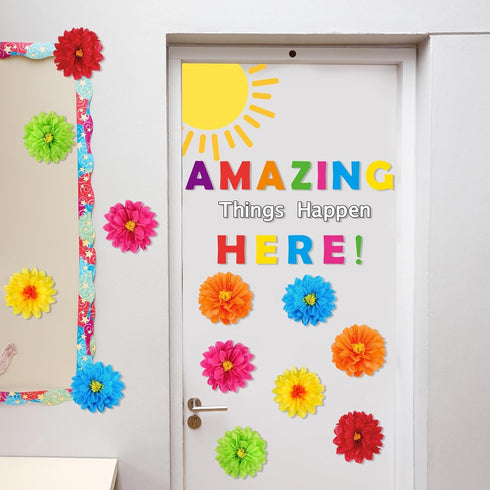 Zhanmai 36 Pcs Amazing Things Happen Here Inspirational Letter Cutouts, 3D Spring Paper Flower Bulletin Board