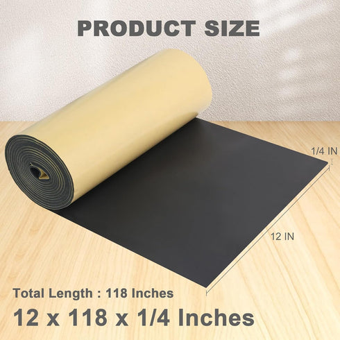 Storystore Foam Rubber Sheet with Adhesive, 12 x 118 x 1/4 Inch Neoprene Foam Sheet for Insulation