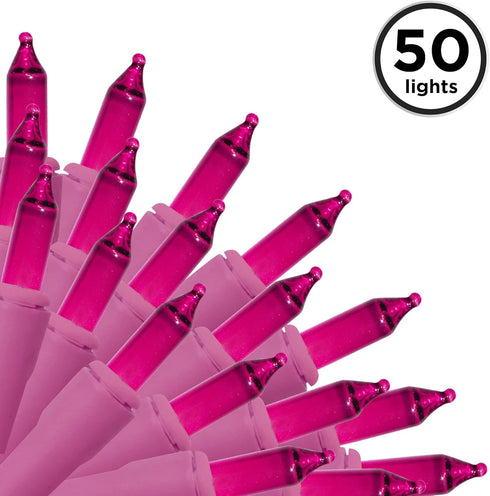 50 Brite Star Lt Designer Series Mini Lights, Pink, Pink Wire