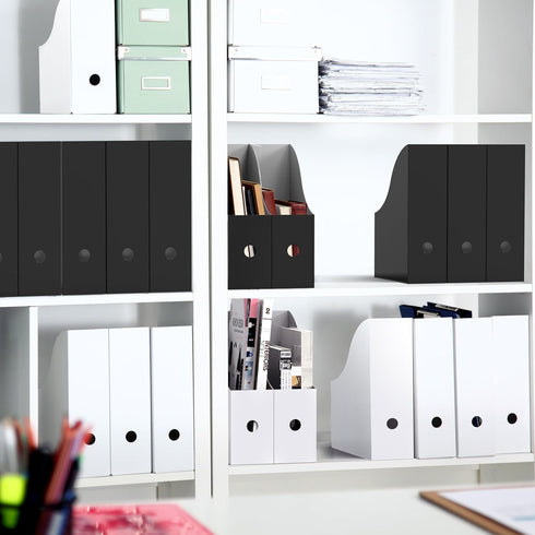 Simple Houseware Magazine File Holder Organizer Box, White/Black, Pack of 12