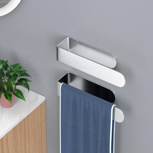HUFEEOH 2 Pack Adhesive Hand Towel Holder, Sticky Wall Mounted Towel Bar, Stainless Steel Kitchen Towel Rack