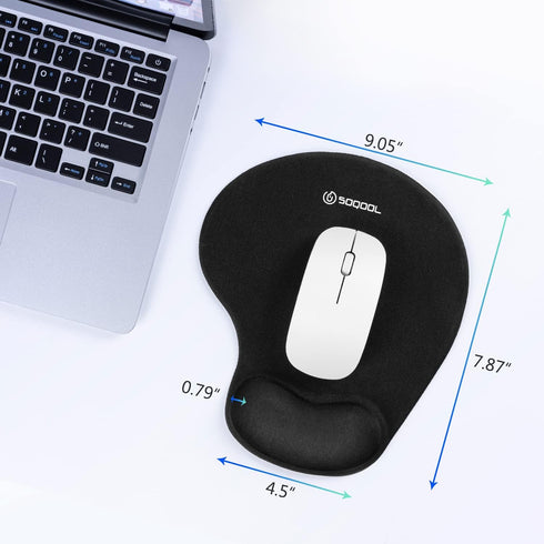 Soqool Ergonomic Mouse Pad with Gel Wrist Rest Support, Non-Slip PU Base for Easy Typing Pain Relief, Classic Black