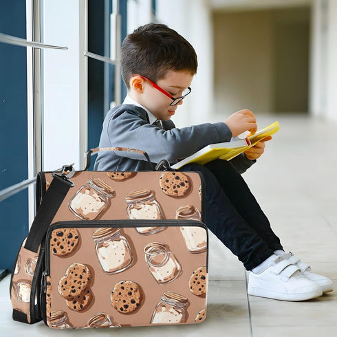 Krafig 3 Cute Cookies Milk Pattern Zipper Binder Bag Ring with Handle Shoulder Strap, Binder File Organizer Bag Storage