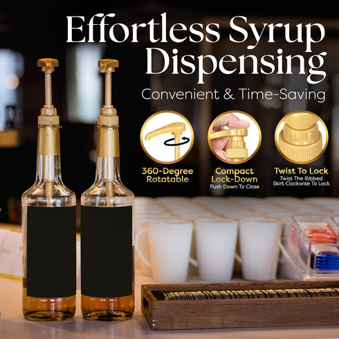 4 Pack Fresh Finest Coffee Syrup Pump Dispenser Compatible with Torani, Davinci, Jordans Skinny Syrups, Fits 25.4 Oz