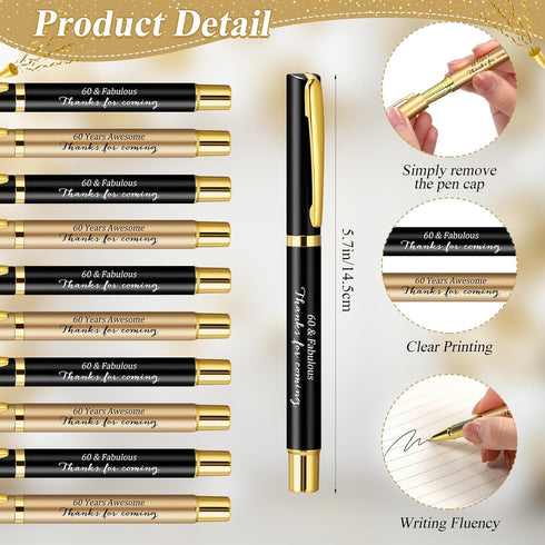 Feifeiya 30 Set 60th Birthday Party Favor for Guest Anniversary Party Favor with Black and Gold Ballpoint Pens