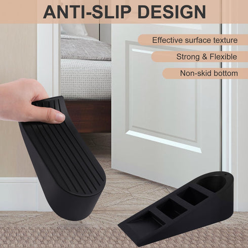 Premium Rubber Door Stoppers for Bottom of Door, Heavy Duty Stackable Wedge for Carpet, 2 Pack (Big, Black)