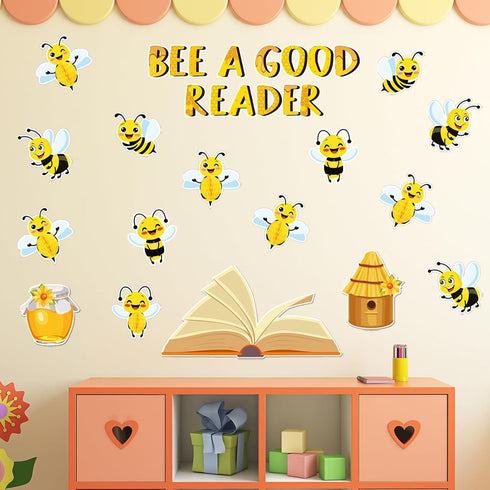 JarThenaAMCS Bee Bulletin Board Decoration Set – A Good Reader Letter Cut-Outs, Yellow Summer Bee Theme with Glue Points