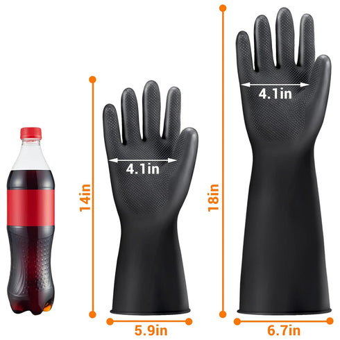 Thick Chemical Resistant Rubber Gloves, Waterproof Cleaning Protective Heavy Duty Gloves, 18" Black Safety Work Gloves, Acid/Alkali/Oil Resistant Gloves with Non-Slip Diamond Grip, 1 Pair XL