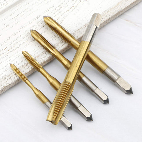 5Pcs Ti-Coated Metric Tap M3-M8, Straight Flute Thread Tap Mini Machine Screw Drill Tap for DIY