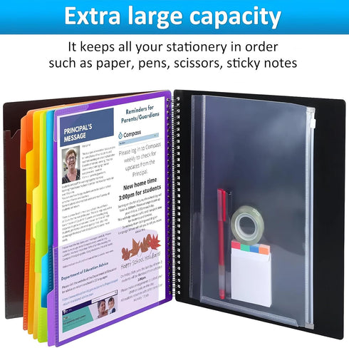 HABGP 12 Pocket Plastic Folders with Pockets - 6 Colors Multi Pocket Folder Binder with Dividers for Office Organizer