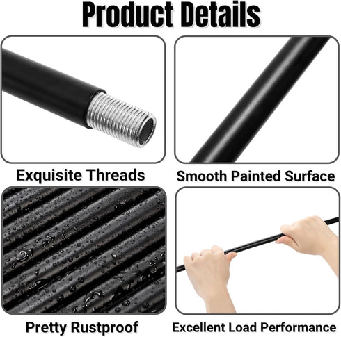 20 Pack M10 12 Inches (30cm) Noamus Matte Black Threaded Extension Rod, Chandelier Hanging Rods for Pendant Light