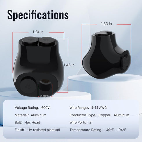 2 Port Insulated Multi Tap Connector, 4-14 AWG Aluminum to Copper Wire Connectors, 5 Pack