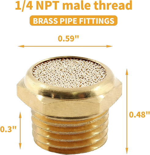 12 Pcs Pneumatic Sintered Brass Air Muffler Silencer, 1/4 NPT Male Air Silencer Fitting
