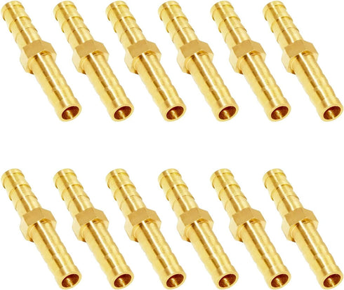 JoyTube Brass Hose Barb Fitting, 1/4" Barb Hose Union, Fuel Gas Water Air (Pack of 12)