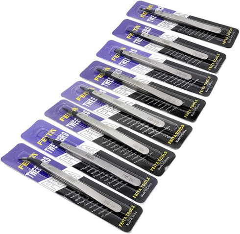 FEITA Precision Tweezer Set - Antistatic Replaceable Fiber Tip Stainless Steel ESD Tweezers, 8 Pcs