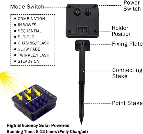 2 Pack 200 85.2ft 8 LED Solar String Lights, Modes Solar String Lights for Outside, Waterproof and Solar Powered