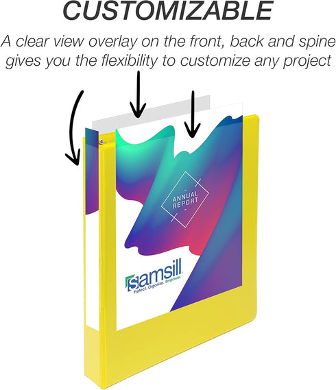 Samsill Durable 1 Inch Binder, Customizable Clear View, Yellow, Holds 225 Pages