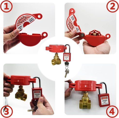 Gate Valve Lockout and Safety Padlock, 2 Sets, Hose Bib Lock for Outdoor Faucet Knob, Plastic Red Secure Locks
