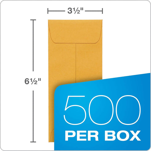 Quality Park #7 Coin and Small Parts Envelopes, Self Seal, 24 lb Brown Kraft, 3-1/2 x 6-1/2 Inches, 500/Box