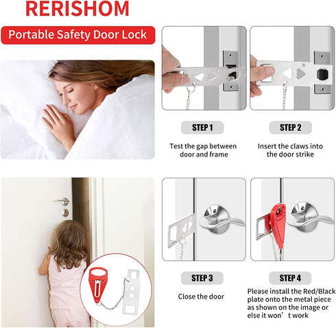 2Pack Portable Door Lock Extra Lock for Additional Privacy and Safety in Home,Hotel and Apartment,Prevent Unauthorized
