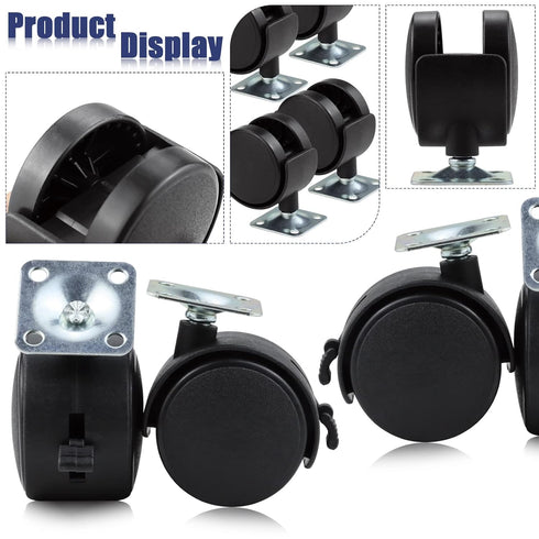 4 Pack 2 Inch Plastic Casters, Nylon Furniture Wheel Replacement with Brakes